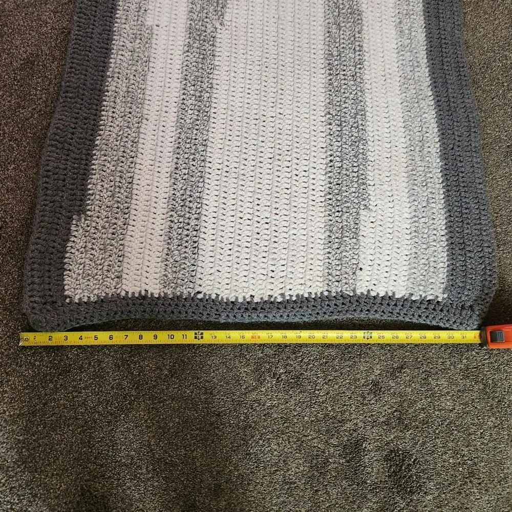 Beautiful handmade crochet blanket throw stripes greys and white rug